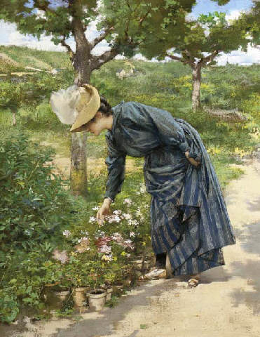 Lady Picking Flowers
