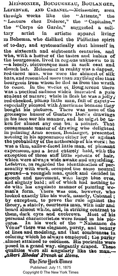 Meissonier, Bouguereau, Boulanger, Lefebvre, and Cabanel - July 11, 1875