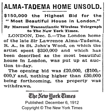 Alma-Tadema House Unsold